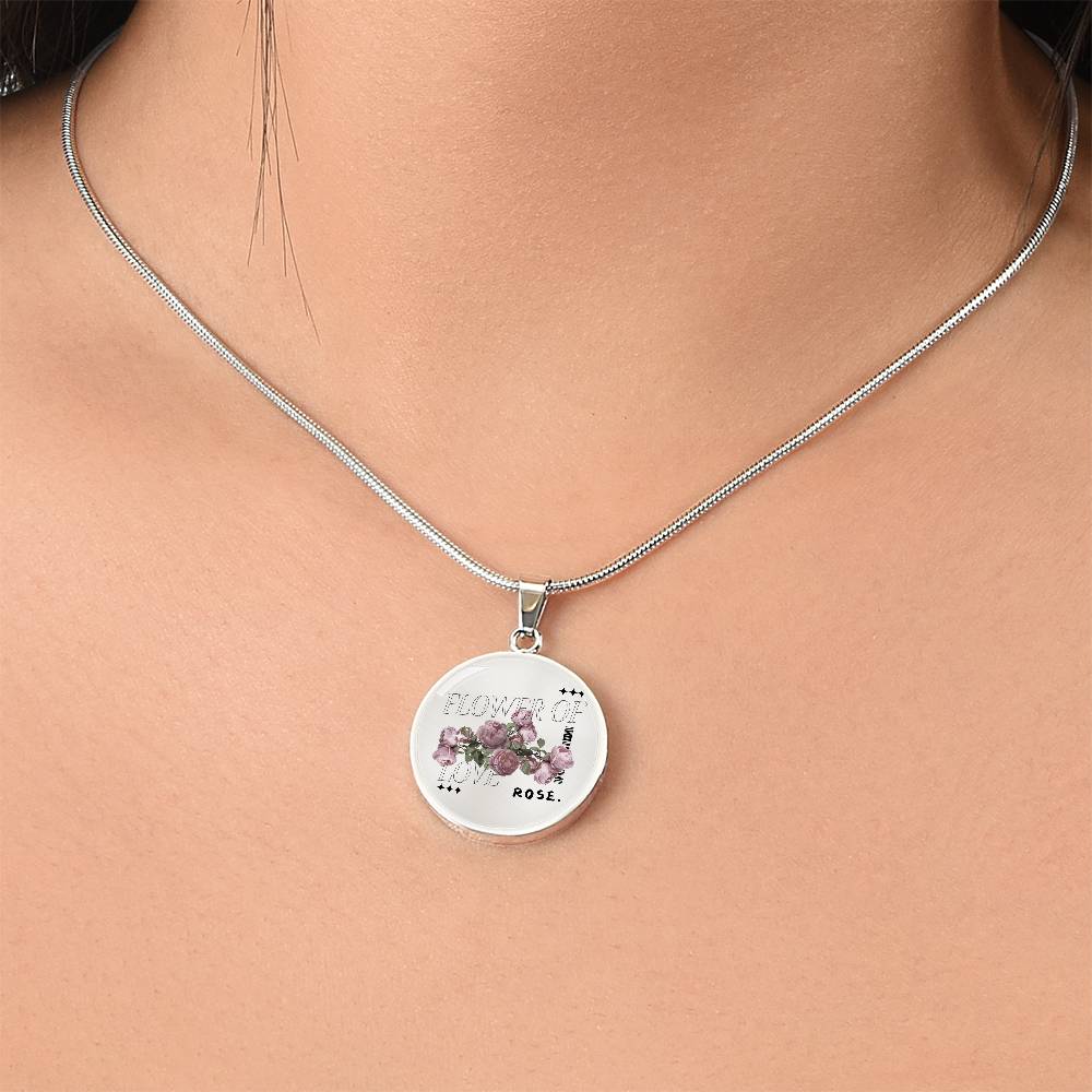 "Flower Of Love Rose" Circle Necklace