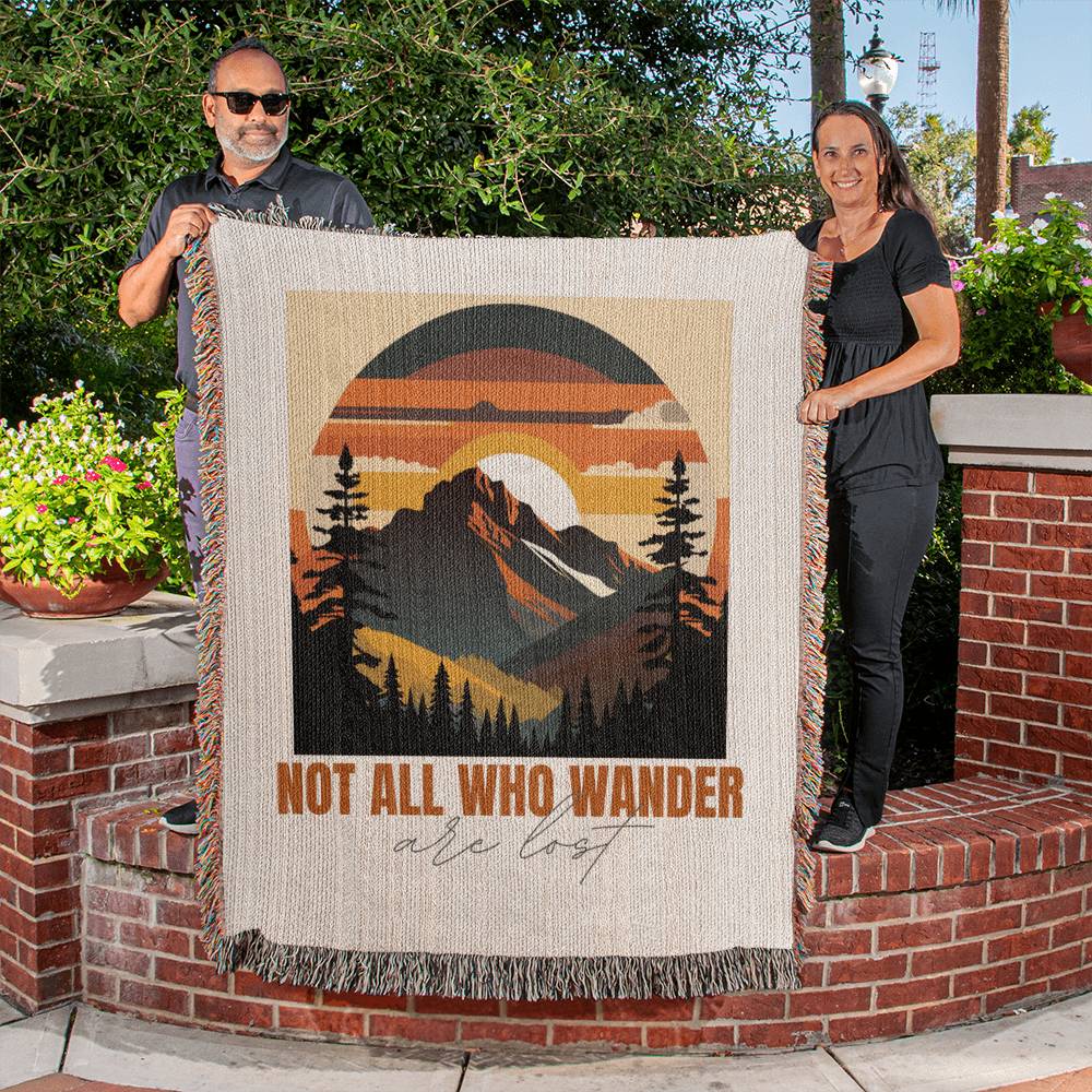 "Not All Who Wander Are Lost" Woven Blanket