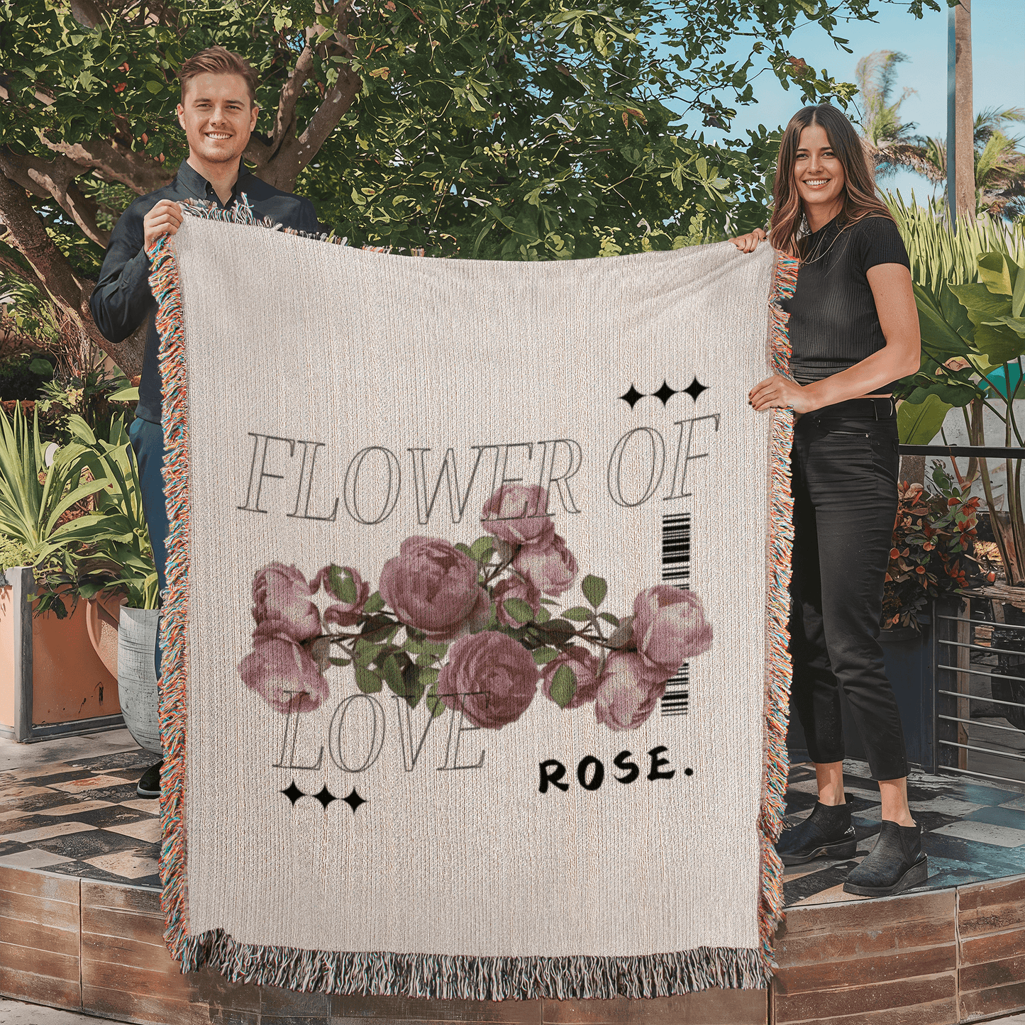 "Flower Of Love Rose" Woven Blanket